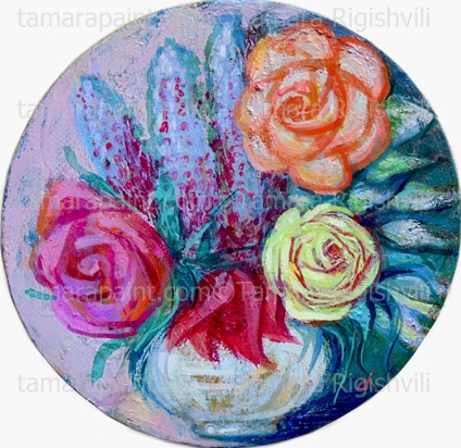 A vase of flowers, decoration blossom wedding, round shape of the glass print, available in different sizes,  beautiful piece of framed home decor, piece of decorative wall art or a functional magnet board, by Tamara Rigishvili